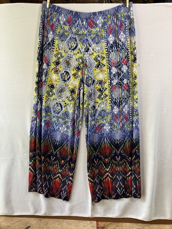 Energie Pants - Energie Blue Multi Printed Pleated Wide-Leg Pants